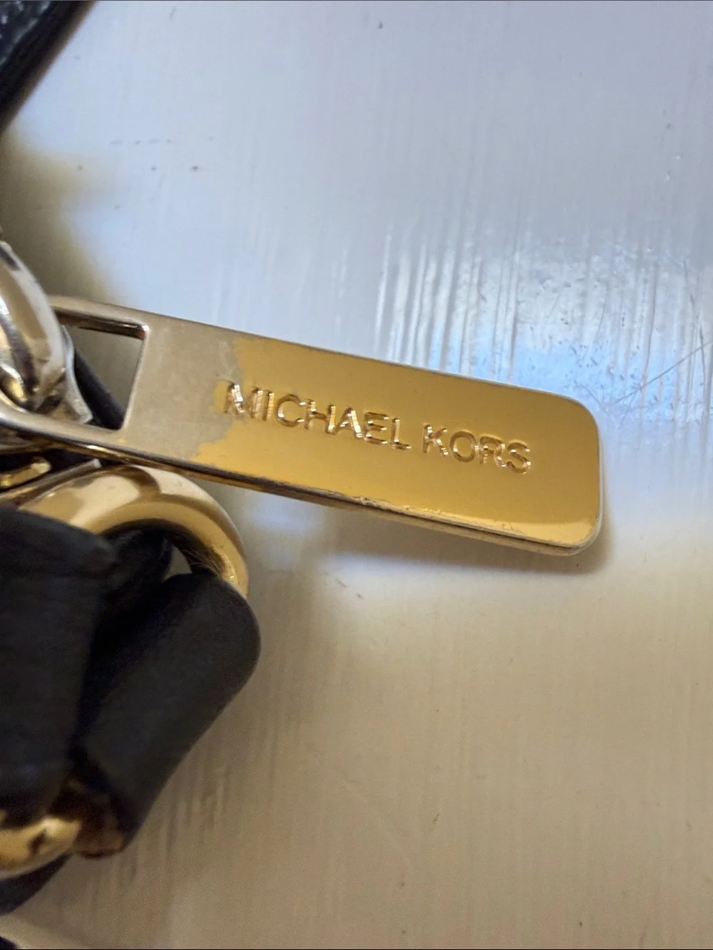 Michael Kors Black Leather Mini Crossbody with Gold MK Emblem
